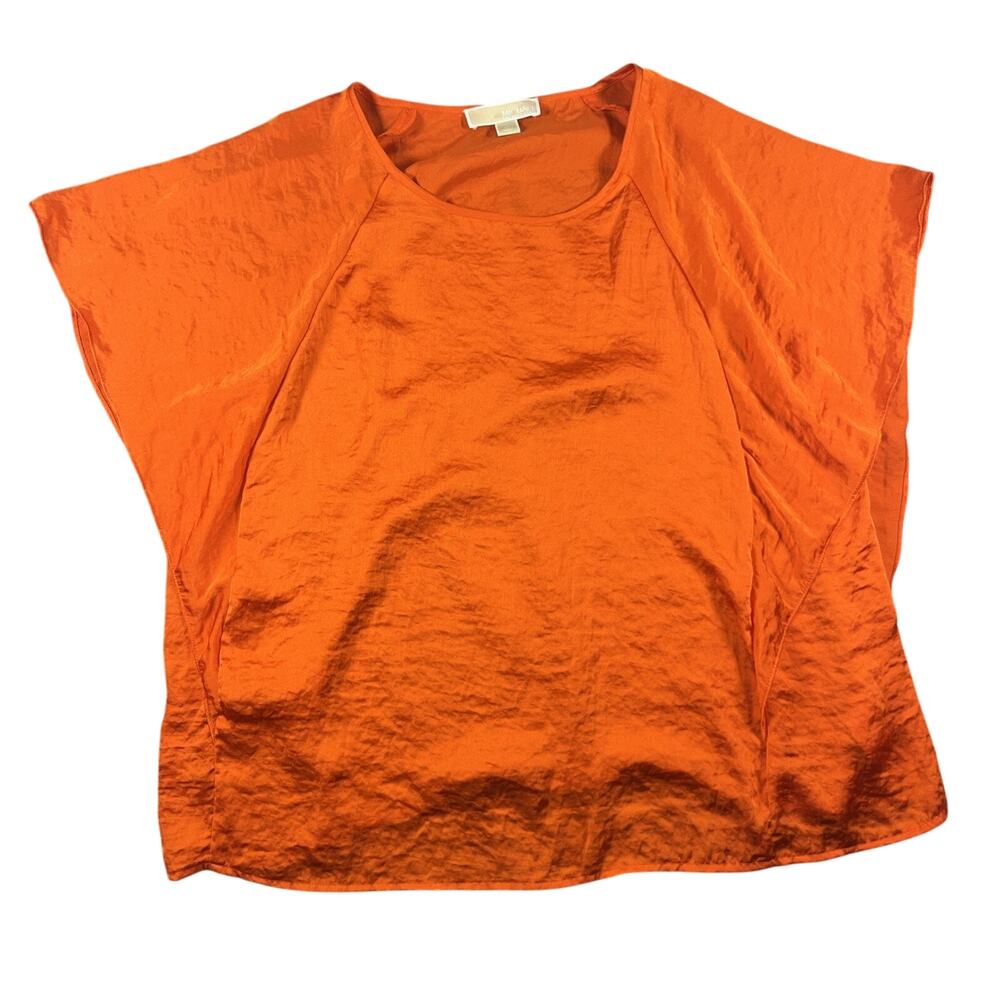 Michael Kors Women’s Orange Blouse XL Flutter Top Silky Ruffle Boho Revival